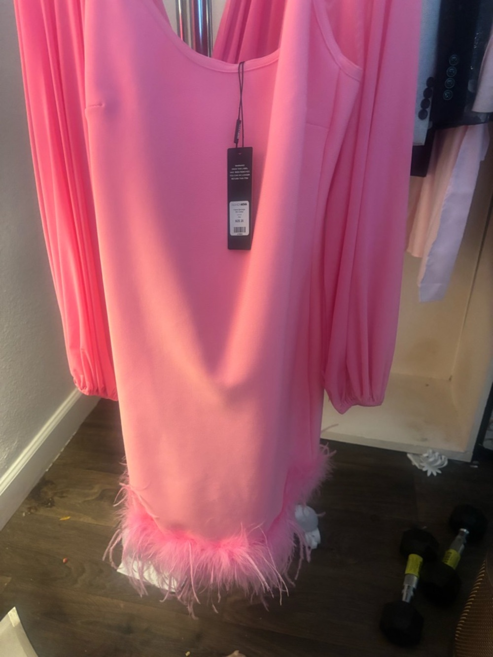 Fashion Nova Pink Mini Dress with Feather Trim